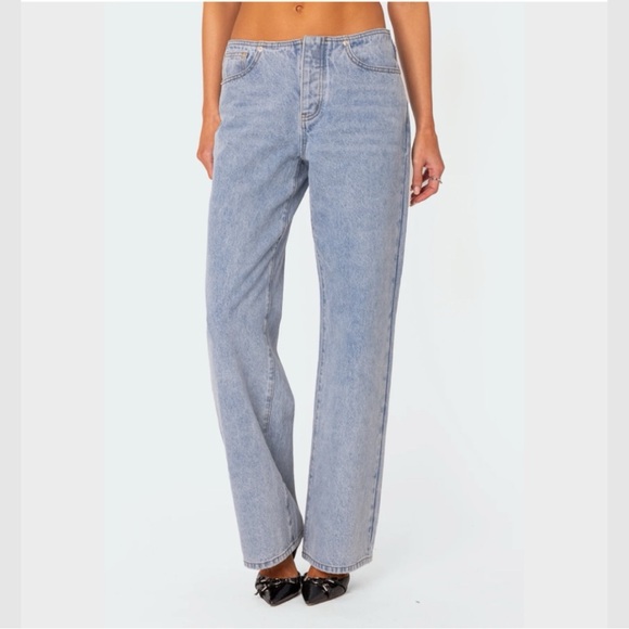 Women’s Straight Leg Baggy Jeans No Waistband Relaxed Fit Light Blue EDIKTED NWT - Picture 4 of 11
